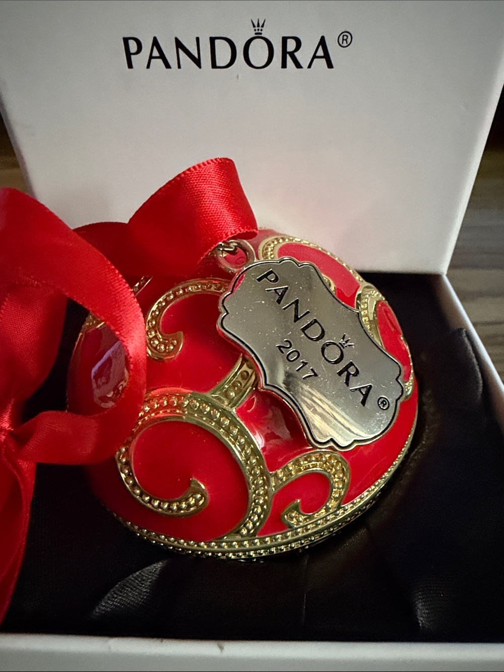 Pandora Red & Gold Ornament 2017 Holiday Keepsake